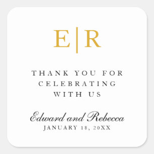 Sticker Carré Mariage Merci Elegant Gold Monogram
