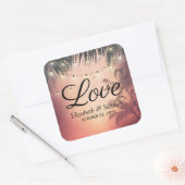 Sticker Carré Mariage Merci Été Palmiers Arbres à cordes Lumière (Enveloppe)