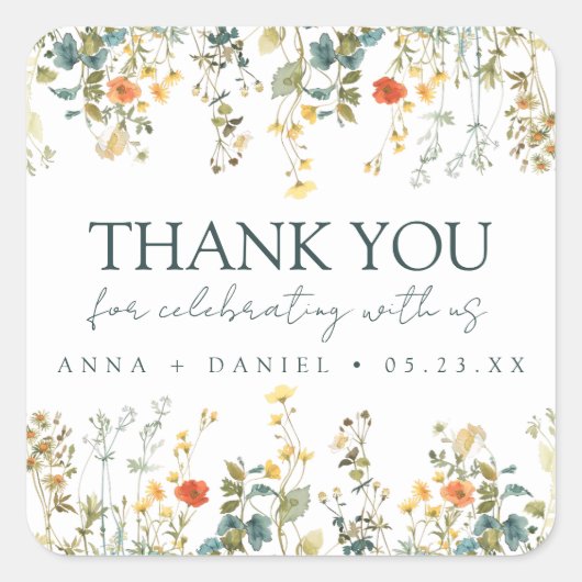Sticker Carré Mariage Merci fleur sauvage (Devant)