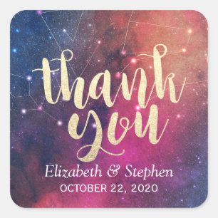 Sticker Carré Mariage Merci Galaxy Star Nebula Constellation