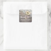 Sticker Carré Mariage Merci Lace Tournesol Rustique Bois clair (Sac)
