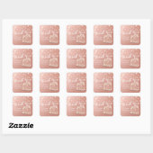 Sticker Carré Mariage Merci Mason Jar String Rose or (Feuille)