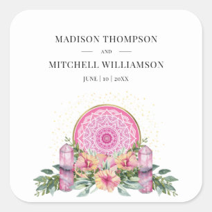 Sticker Carré Mariage métaphysique mandala floral rose cristaux