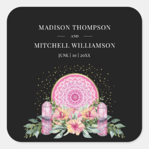 Sticker Carré Mariage métaphysique rose floral Mandala Crystals