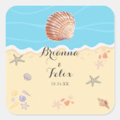 Sticker Carré Mariage Minimal Bleu Océan Été (Devant)