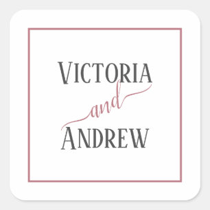 Sticker Carré Mariage minimaliste moderne à l'écriture or rose