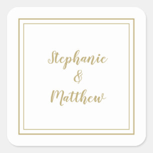 Sticker Carré Mariage minimaliste moderne Faveur Merci Or