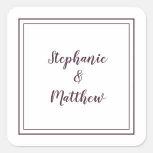 Sticker Carré Mariage minimaliste moderne Favoriser Merci pourpr