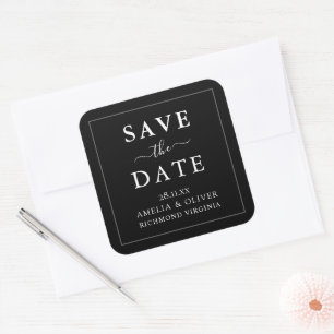 Sticker Carré Mariage minimaliste noir intemporel, enregistrez l