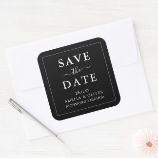 Sticker Carré Mariage minimaliste noir intemporel, enregistrez l