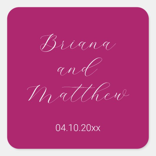 Sticker Carré Mariage Minimaliste Script Magenta (Devant)