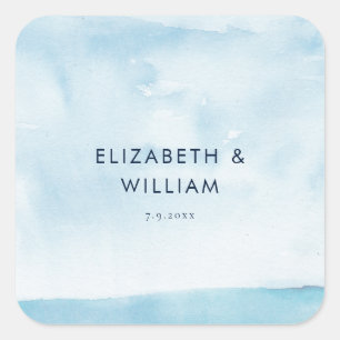 Sticker Carré Mariage Moderne Aquarelle Bleue