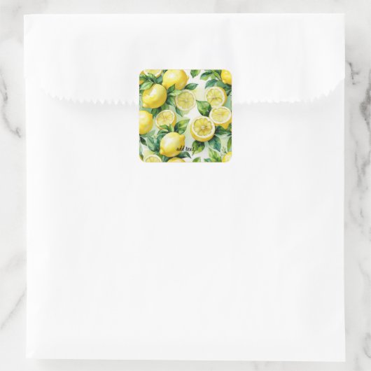 Sticker Carré Mariage moderne avec citron bleu floral script (Sac)