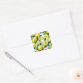 Sticker Carré Mariage moderne avec citron bleu floral script (Enveloppe)