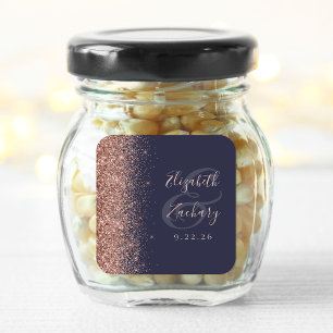 Sticker Carré Mariage Moderne Bleu Foncé Rose Or Paillettes Bord