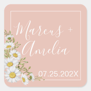 Sticker Carré Mariage moderne Blush & White Daisers