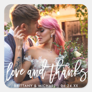 Sticker Carré Mariage Moderne Brush Script Aimer Merci