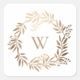 Sticker Carré Mariage Moderne Élégant Monogramme Doré Personnali