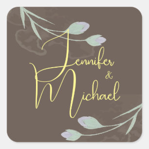 Sticker Carré Mariage Moderne Minimaliste Plain Calligraphie Nom