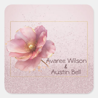 Sticker Carré Mariage Moderne Minimaliste Rose Or
