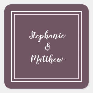 Sticker Carré Mariage moderne minimaliste violet Favoriser Merci