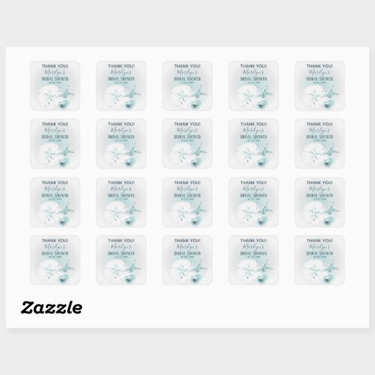 Sticker Carré Mariage moderne Turquoise Seashell Beach (Feuille)