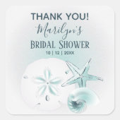 Sticker Carré Mariage moderne Turquoise Seashell Beach (Devant)