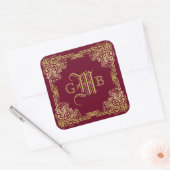 Sticker Carré Mariage Monogram Classic Gold Frame Bourgogne (Enveloppe)