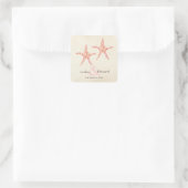 Sticker Carré Mariage Monogram rose Orange Coral Starfish Étique (Sac)