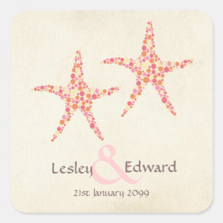 Sticker Carré Mariage Monogram rose Orange Coral Starfish Étique
