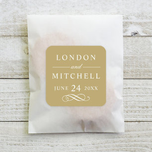 Sticker Carré Mariage Monogramme Classique Antique Or