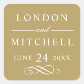 Sticker Carré Mariage Monogramme Classique Antique Or (Devant)
