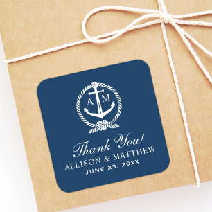Sticker Carré Mariage Monogramme d'Ancre de la Marine