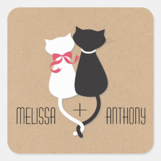 Sticker Carré Mariage Monogramme de deux clous de chat