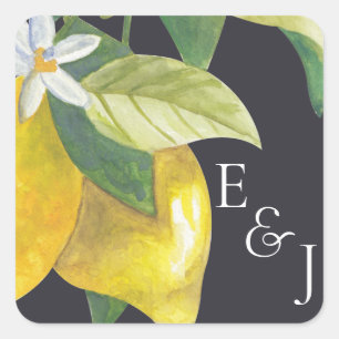 Sticker Carré Mariage Monogramme de fleurs de citron d'aquarelle