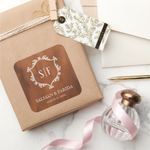 Sticker Carré Mariage Monogramme rustique en terre cuite