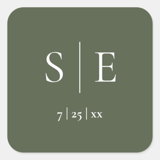 Sticker Carré Mariage Monogramme Vert Olive (Devant)