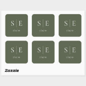 Sticker Carré Mariage Monogramme Vert Olive (Feuille)