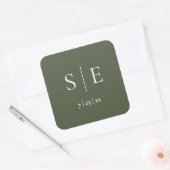 Sticker Carré Mariage Monogramme Vert Olive (Enveloppe)