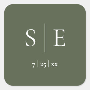 Sticker Carré Mariage Monogramme Vert Olive