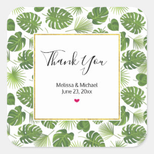 Sticker Carré Mariage Motif Feuille élégant Green Tropical