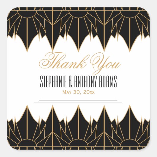 Sticker Carré Mariage Motif Gold et Black Art Déco (Devant)