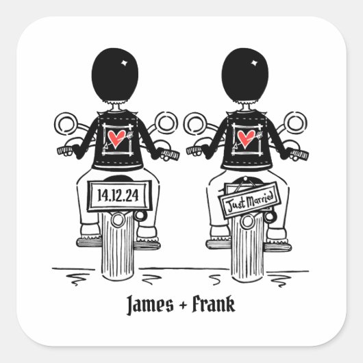 Sticker Carré Mariage motocyclette Grooms (Devant)