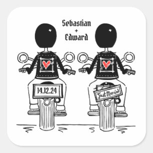 Sticker Carré Mariage motocyclette Grooms