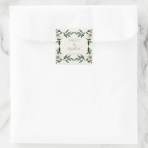 Sticker Carré Mariage Musulman Floral Blanc