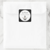 Sticker Carré Mariage nautique Ancre florale noir et blanc (Sac)