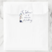 Sticker Carré Mariage nautique Floral Ancre Marine Bleu BIENVENU (Sac)