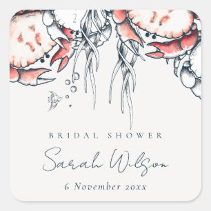 Sticker Carré Mariage naval sous-marin crabe rouge Shower