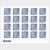 Sticker Carré Mariage Navy Blue Floral Silver Grey Party (Feuille)