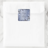 Sticker Carré Mariage Navy Blue Floral Silver Grey Party (Sac)